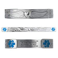 Divoti Custom Engraved Medical Alert Bracelets for Women, Stainless Steel Medical Bracelet, Medical ID Bracelet w/Free Engraving - Angel Wing w/6" Cuff(fits 6.5-8.0")-Stainless/Light Blue