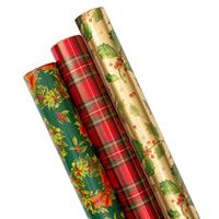 Caspari Holiday Traditions Wrapping Paper Trio - Three 30" x 8' Gift Wrap Rolls