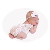 Newborn Baby Photography Props Lace Butterfly Headdress Vest Bodysuit Sets for Boys Girls Photo Shoot Props (White)