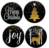 96pack Black Merry Christmas Joy Deer Tree Assortment Stickers Labels Envelope Decorative Seals -1.5inch