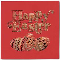 Easter Eggs Happy Pack 50 Napkins Red - Gold Foil Cocktail