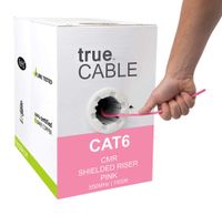 Cat6 Shielded Riser (CMR), 1000ft, Pink, 23AWG Solid Bare Copper, 550MHz, ETL Listed, Overall Foil Shield (FTP), Bulk Ethernet Cable, trueCABLE