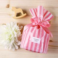 YESON Pink Stripe Clear Cello Bags Candy Plastic Party Favor cellophane Treat Bags,Pack of 100
