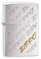 Zippo Logo Pattern Pocket Lighter, Brushed Chrome