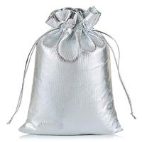 BZCTAH 100pcs Reusable Grocery Bags with Drawstring, Smooth Metalic Bling Sachet Bags, Canvas Bags, Gift Bags for Party, 5.9" x 7.87", Silver#3