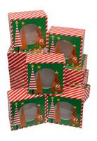 Christmas Cookie Gift Boxes, fold-able with Holiday Designs, Set of 12 Boxes (Trees & Stripes)