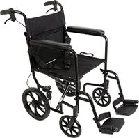ProBasics Aluminum Transport Wheelchair With 19 Inch Seat - Foldable Wheel Chair For Transporting And Storage – 12-inch Rear Wheels For Smoother Ride, 300 LB Weight Capacity