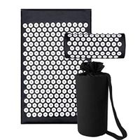 at Home Back and Neck Pain Relief, Acupressure Mat and Neck Pillow Set, Relieves Stress, Back, Neck, and Sciatic Pain, Comes in a Storage Bag with Handle for Storage and Travel, Black
