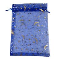 COTOSEY 100PCS Stars and Moon Organza Drawstring Pouches Jewelry Party Wedding Favor Gift Bags (6X9 Navy Blue)