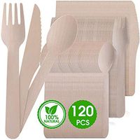 Disposable Cutlery Set, Wooden Disposable flatware set, Biodegradable 100% All-Natural Cutlery Set Length 6.3” Inches