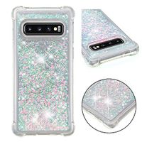Cfrau Liquid Case with Black Stylus,Women Girls Luxury Love Hearts Stars Bling Glitter Diamond Sparkle Floating Shockproof Quicksand TPU Case Compatible with Samsung Galaxy S10E,Pink Stars