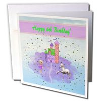Castle with Fairy Princess and Unicorn, 6th Birthday - Greeting Cards, 6 x 6 inches, set of 12 (gc_180773_2)