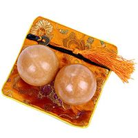 2'' Orange Natural Marble Baoding Chinese Health Stress Exercise Balls in Natural Stone Color Craft Collection Bag Package
