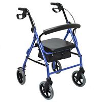 8" Large Wheels Aluminum Rollator Walker with Paded Seat and Backrest, Fits People Upto 6'2" - Folding Rolling Walker Mobility Aid for Adult, Senior, Elderly & Handicap, Blue