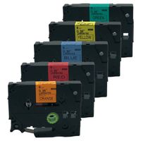 QPMY 5 Pack Compatible for Brother P-Touch Laminated TZe TZ Label Tape 9mm 3/8 inch TZeB21 TZe421 TZe521 TZe621 TZe721 (Black Print on Orange Red Blue Yellow Green)