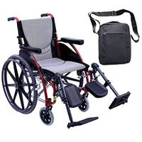 Karman S-Ergo 115 Ultra Lightweight Ergonomic Wheelchair | Seat Size 18" X 17" | Upgraded to Elevating Legrests | Fixed Wheels and Mag Wheels in Red & Free Front Zip Pocket Bag Black!