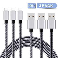 SOTONA Phone Charger, Lighting Cable 3Pack 10FT Long Nylon Braided Fast Charging USB Cable Cord Compatible with iPhone X 8 8Plus 7 7Plus 6s 6sPlus 6 6Plus SE 5 5s 5c iPad iPod and More