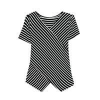 Coupondeal Fashion Ladies' Short Sleeved Lrregularity Shirt With V Neck Stripe Shirt(Black,XXXL)