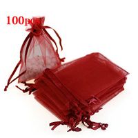 Boshen 100/200PCS Organza Gift Candy Sheer Bags Mesh Jewelry Pouches Drawstring Bulk for Wedding Party Favors Christmas 3"x4" 4" X 6" 5"x7" (4" X 6"(100PCS), Red)