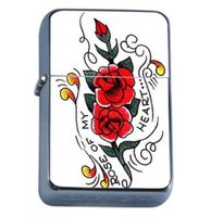 Rose of my Heart Tattoo Retro Windproof Refillable Flip Top Oil Lighter with Tin Gift Box D-340