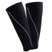Compression Leg Sleeves – Calf Sleeves to Relieve Shin Splints, Shin Sleeve, Footless Compression Socks - Great for Running, Cycling, Traveling (L/XL, Black-Stripe)