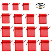 100 Pieces Transparent Bags Satin Drawstring Organza Pouch Watch Bags Gift Bags Wedding Party Favour Jewellery Packing Pouches (10*13, Red)