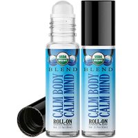 Organic Calm Body, Calm Mind Blend Roll On Essential Oil Rollerball (2 Pack - USDA Certified Organic) Pre-diluted with Glass Roller Ball for Aromatherapy, Kids, Adults Topical Skin Application - 10ml