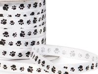 Pack of 1, White Paw Print Satin Ribbon Single Faced Satin 1/4" X 50 Yards For Pet Packaging