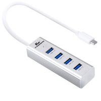 Kingwin Portable Aluminum 4-Port USB Hub comes with The Latest Type-C Interface to USB 3.0 Data Compatible with Ios, Android Gadgets, USB Flash Drives and Other Devices