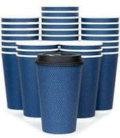 Glowcoast Disposable Coffee Cups With Lids - 16 oz To Go Coffee Cup With Lid (70 Set). Large Togo Travel Paper Hot Cups Insulated For Hot and Cold Beverage Drinks, No Sleeves Needed (Midnight Blue)