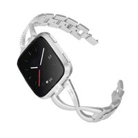 Mtozon Metal Bands Compatible with Fitbit Versa 2/Versa Lite/Versa for Women, Slim Bling Bracelet Rhinestones Breathable Wristbands, Silver