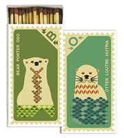 HomArt Large Decorative Bear and Otter Stamp Candle and Fireplace Wood Matches (Set of 6)