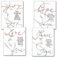 Peace, Hope, Love, Joy Petite Note Christmas Holy Cards 12 Notecards with Envelopes and Free Cross Bookmark