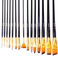 Mont Marte  Art Paint Brushes Set for for Watercolor, Acrylic, Oil 15 Different Sizes for Artists, Adults & Kids, Black