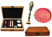 MNYR Vintage Snake Decorative Luxury Wood Box Bronze Metal Peacock Wedding Invitations Gift Cards Paper Stationary Envelope Seals Custom Wax Seal Sealing Stamp Sticks Melting Spoon Wood Gift Box Kit