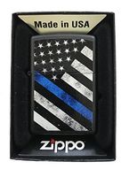 Zippo Custom Lighter - Blue Line Police Support USA Flag - Gifts for Him, for Her, for Boys, for Girls, for Husband, for Wife, for Them, for Men, for Women, for Kids - Black Matte