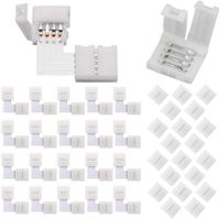 FSJEE 10mm 5050 RGB LED Strip Light Connectors Kits with 20X L Shape 4 Pin Right Angle Corner Solderless Connector,20X Gapless Connectors