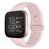 Kmasic Sport Band Compatible with Fitbit Versa/Fitbit Versa 2/Fitbit Versa Lite Edition, Soft Silicone Strap Replacement Wristband Versa Smart Fitness Watch, Sand Pink with Rosegold Buckle, Large