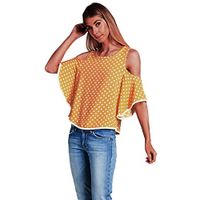 Xia&Han Women's Off Shoulder Blouse Polka Dot Shirts Butterfly Sleeve Tops Loose Pullover O Neck Tunic Yellow