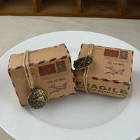 50pcs New Vintage Kraft Paper Candy Box Air Mail Travel Compass Theme Wedding Party Favors Gift Bag Souvenirs scatole Regalo S15 (Compass)