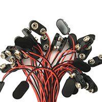 100ea I Shape 9V Battery Button snap Connector Black Plastic Shell Copper Button 150mm Wire 4mm tin end