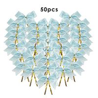 NOYI TRAXD 50 Pieces Twist Tie Bows Silver Gold Twist Tie with Metallic Ribbon (Blue)