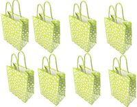 8-Pack Medium Green White Durable Bags with Handles for Shopping, Xmas, Holiday, Party, Presents,  All Occasions, 9.75 x 7.75 x 4.75