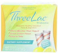 Threelac Probiotic Dietary Supplement, Natural Lemon Flavor, Includes 60 .053-Ounce Packets (Pack of 3)