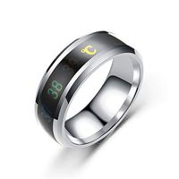 JXFS Temperature Monitor Rings, Digital Thermometer Body Temperature Sensor Smart Rings Wedding Couple Lovers Rings, Suitable Size Titanium Steel Wave Rings-LightGray-6#