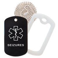 Seizures Medical Alert ID Necklace with Black Tag, Clear Silencer, and 30'' USA Chain - 154 Color Choices