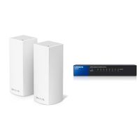 Linksys Velop Tri-band Whole Home WiFi Intelligent Mesh System, 2-Pack + Linksys 8-Port Metallic Gigabit Switch (SE3008) Bundle