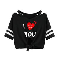 Shusuen Women's Loose Short Sleeve Summer T-Shirt Crop Tops Blouse I Love You 3000 Times V Neck Casual Camisoles Tees