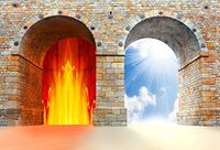 Baocicco Jesus Christ Photo Backdrop 7x5ft Vinyl Photography Background Hell and Heaven Angels and Devils Jesus Christ Stone Arches Religious Activities Adults Portrait Prop