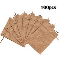 Lucky Monet 25/50/100PCS Burlap Gift Bags Wedding Hessian Jute Bags Linen Jewelry Pouches with Drawstring for Birthday, Party, Wedding Favors, Present, Art and DIY Craft (100Pcs, Coffee, 4” x 6”)
